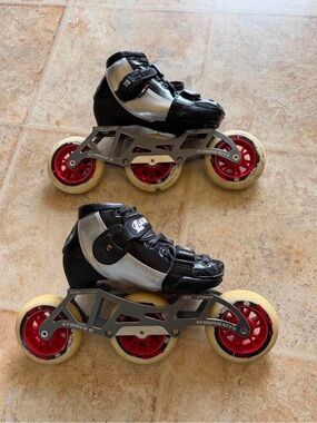 Luigino Kids Inline Speed Roller Skates Black & Silver Three Wheels Adjustable
